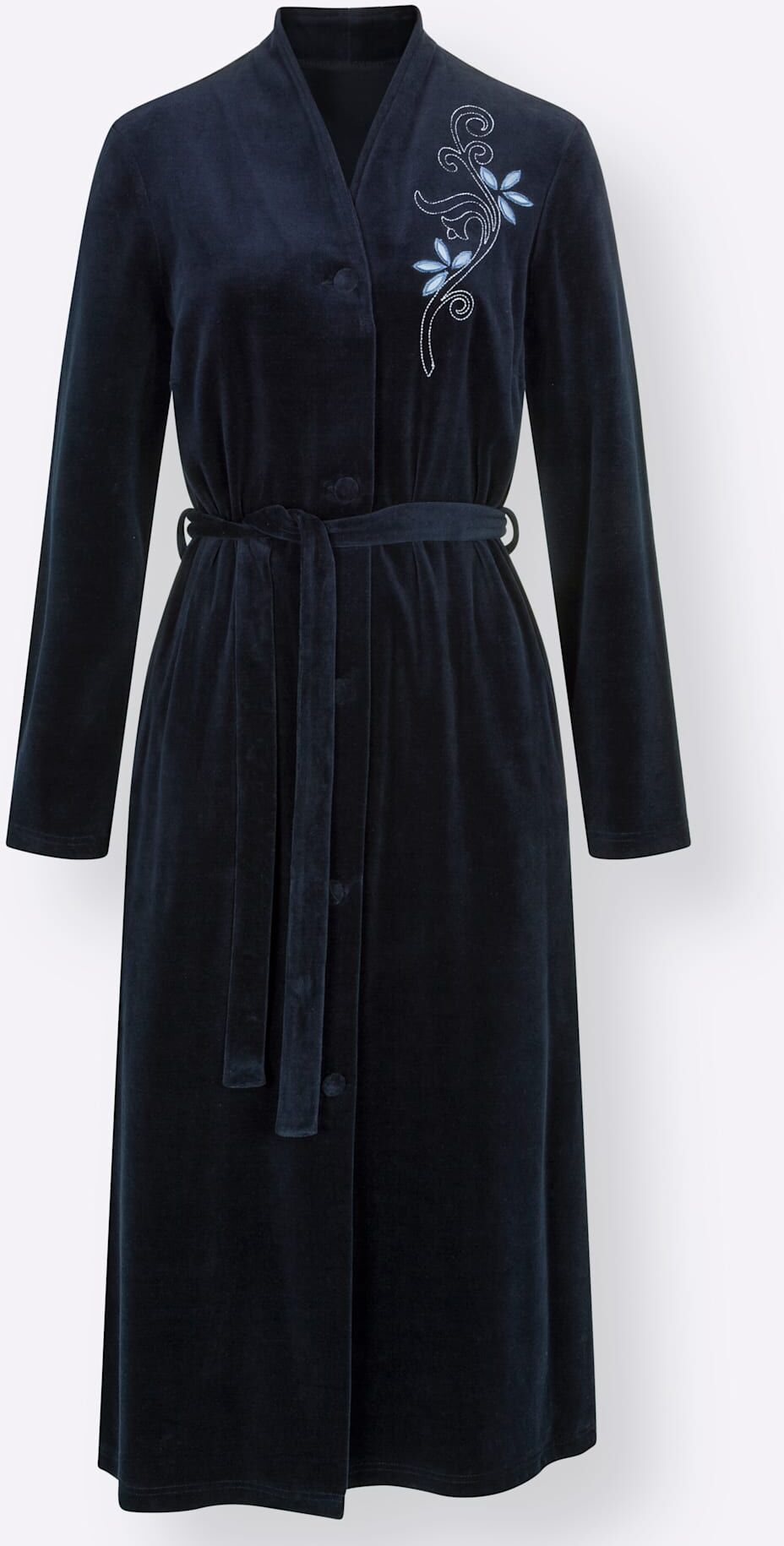 Morgenmantel MISS ULRIKE, Damen, Gr. 52/54, blau (marine), Baumwoll-Mix, unifarben, Langform, Hausmäntel Morgenmantel marine 52/54