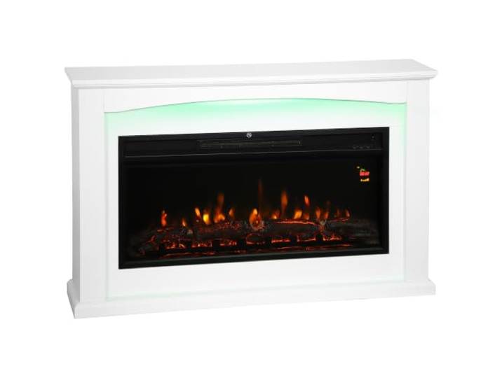 HOMCOM Cheminée Électrique 1000W/2000W Effet Flamme 5 Luminosités Blanc Fausse Cheminée Décorative avec Manteau\, Thermostat Réglable\, Télécommande\, Minuterie\, Jusqu'à 30 m²