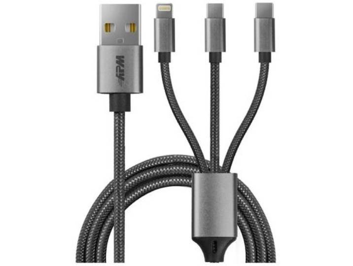 Apm - Câble Duo 3 En 1 Usb-C/Micro Usb/Ligthning 1m50