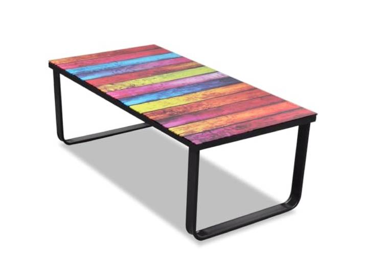 LASWWQMRF Couchtisch Glasplatte Regenbogen Beistelltisch 90x45x32 cm Moderne Glas-Optik für Wohnzimmer und Lounge: Stabile Eisenkonstruktion mit schwingungsdämpfenden Silikondichtungen.