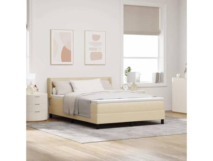 Boxspringbett mit Kopfteil creme 190 x 140 cm Stoff Modernes Design, klare Linien, massives Kiefernholz, Polyester, Taschenfedern, Unterstützung 280 kg, zwei Kopfteilhöhen