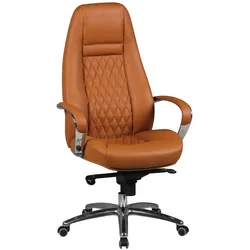 FineBuy Bürostuhl Echtleder Caramel Schreibtischstuhl ergonomisch Chefsessel Drehstuhl