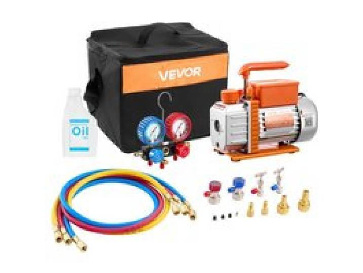 VEVOR Kit Pompe à Vide et Manomètre 3,5 CFM 99 L/min Pompe à Vide Climatisation à Palettes Rotatives 1 Étage avec Sac de Transport Compatible R134a R22 R410a R1234YF R32 pour Climatiseur Automobile