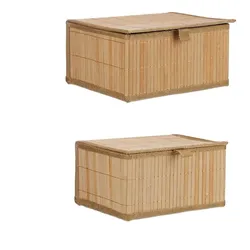 Relaxdays Aufbewahrungskorb, 2er Set, 2 Größen, mit Deckel, Bad, Kinderzimmer, Bambus & Stoff, Aufbewahrungsbox, natur