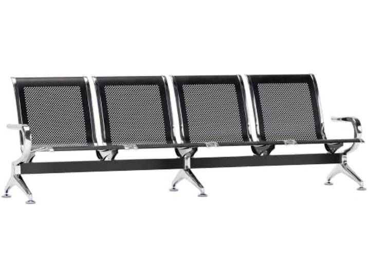 CLP Wartebank Airport, Sitzbank mit Metallgestell in Chromoptik, robuste Wartestühle mit Rückenlehne und Armlehnen Farbe schwarz Größe 4-Sitzer