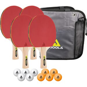 Joola Tischtennisschläger Family, 15-teiliges Set, aus Holz, rot/schwarz, 4 Schläger, 10 Bälle & Transporttasche