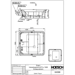 Hoesch Monolith Whirlwanne Ergo+ Quadrat 2075x1950 mit System Tergum Whirl Weiss/verchromt 6439N.010305
