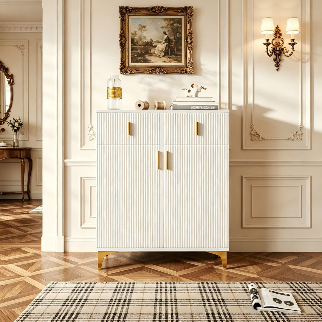Metro Wetherly Modern 3-Tier Fluted Shoe Storage Cabinet with 2 Drawers,Hallway Shoe Organiser White 12