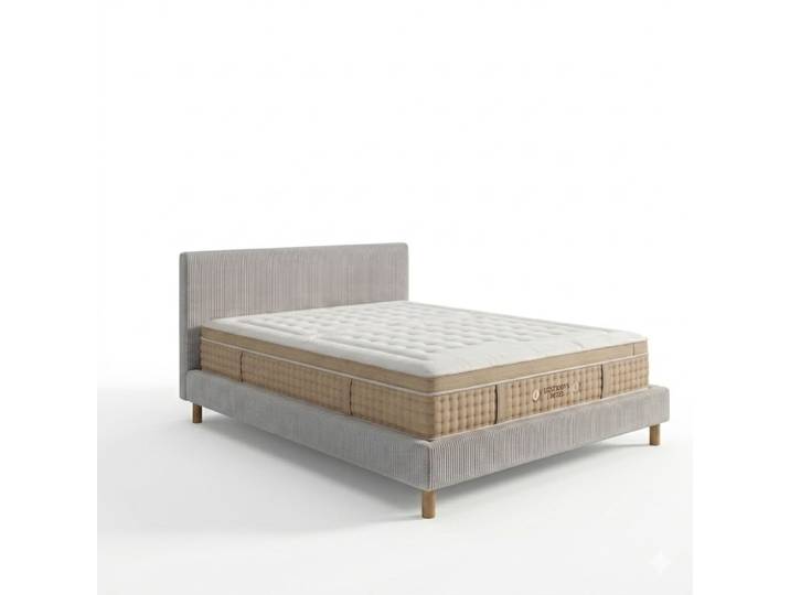Ensemble lit matelas hôtel velours côtelé gris 160x200 cm