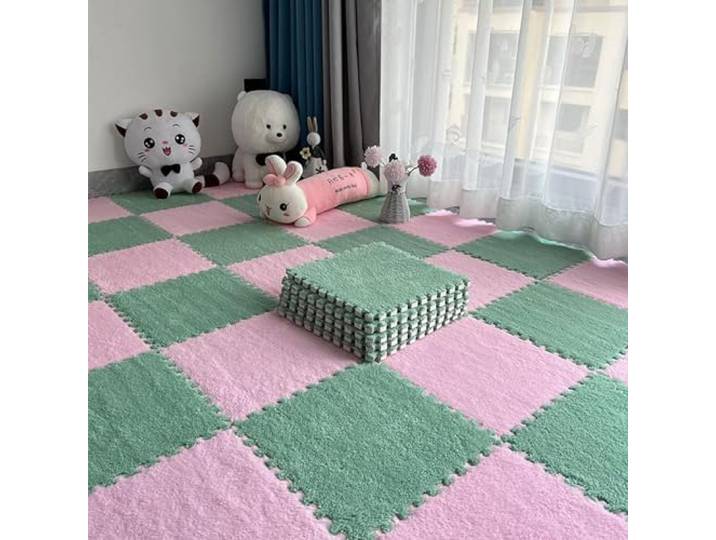 Schaumstoffmatten, Puzzle-Bodenmatte aus ineinandergreifendem Schaumstoff mit Rand, 30,5 x, cm, Mehrfarbig, mehrere Größen(Pink+Light Green,40Pcs)