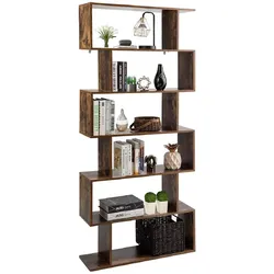 COSTWAY Holzregal, 6 Ebenen, für Pflanzen & Bücher, Wandbefestigung, S-Form, Büro braun