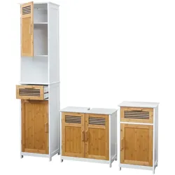 Décoshop26 - Weißes Badezimmermöbelset aus Bambus mit hoher Kommode und Waschtischunterschrank 04_0011309