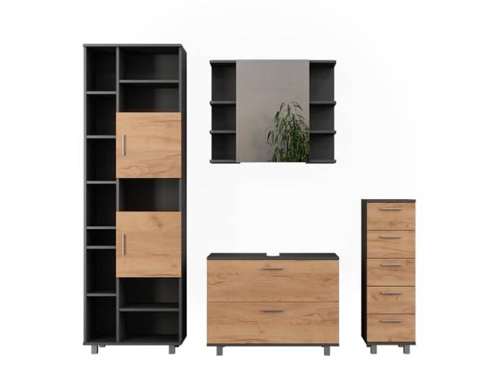 Vicco Badkamermeubelset Ilias , Goudkleurig Eiken/Antraciet 80 cm