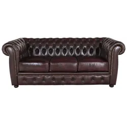 Dreisitzer-Sofa Chesterfield Liverpool aus echtem Rindsleder New Red