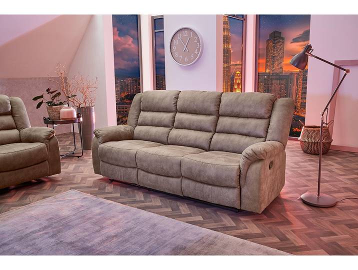 3-Sitzer JOCKENHÖFER GRUPPE Cleveland, B: 212 cm , grau (grau, braun), B:212cm H:103cm T:93cm, Sofas, 3-Sitzer, mit Relax- & Liegefunktion, Federkern-Polsterung