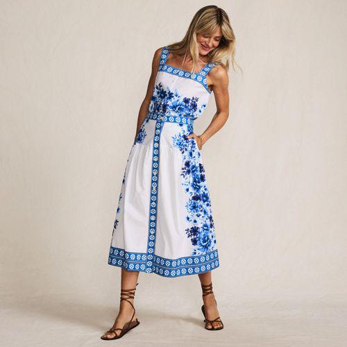 Midirock aus Baumwoll-Popeline für Damen, Damen, size: regular, Blau, Baumwolle, by Lands' End