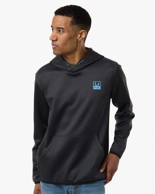 HUK H130093 Men's Coldfront+ Performance Hooded Sweatshirt in Heather Black size Medium   Polyester/Spandex Blend