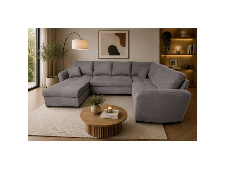 P & B Wohnlandschaft Sorina, Dunkelgrau, Kunststoff, 6-Sitzer, Füllung: Polyurethan (PUR),Polyurethan (Pur), U-Form, 305x202 cm, Schlafen auf Sitzhöhe, Armteil links, rechts, Rücken echt, Wohnzimmer, Sofas & Couches, Wohnlandschaften, Wohnlandschaft U-Form