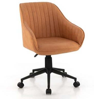 Costway Modern Home Office Chair with Curved Backrest and Comfortable Armrests-Brown