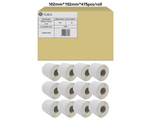 G&G Etiketten Rolle 102 x 152mm Papier Weiß 12 Rollen Permanent haftend RL-P-S2011-102*152*475-BK/WT Universal-Etiketten