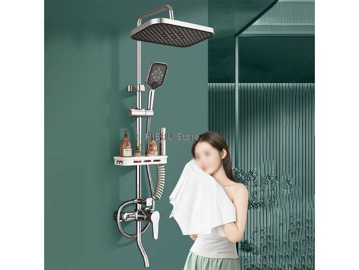 Grande pomme de douche carrée réglable en hauteur, ensemble de douche multifonction, système de douche à pression avec massage par l'eau, accessoires de salle de bain