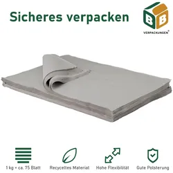BB-Verpackungen GmbH 3 kg Packseide (50 x 75 cm) Industriequalität Seidenpapier Packpapier flexibel grau umweltfreundlich BB-Verpackungen