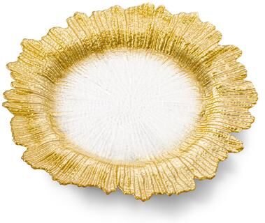 "Alice Pazkus Set Of Four 13"" Gold Flower Shaped Chargers"