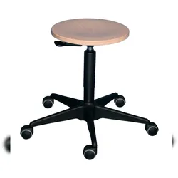 PROREGAL Drehhocker Atlanta, Sitzhöhe 39-52cm, Tragfähigkeit 110kg, Holz-Buche, Stahl-Fußkreuz, Rollen, Hebelauslösung, Buche
