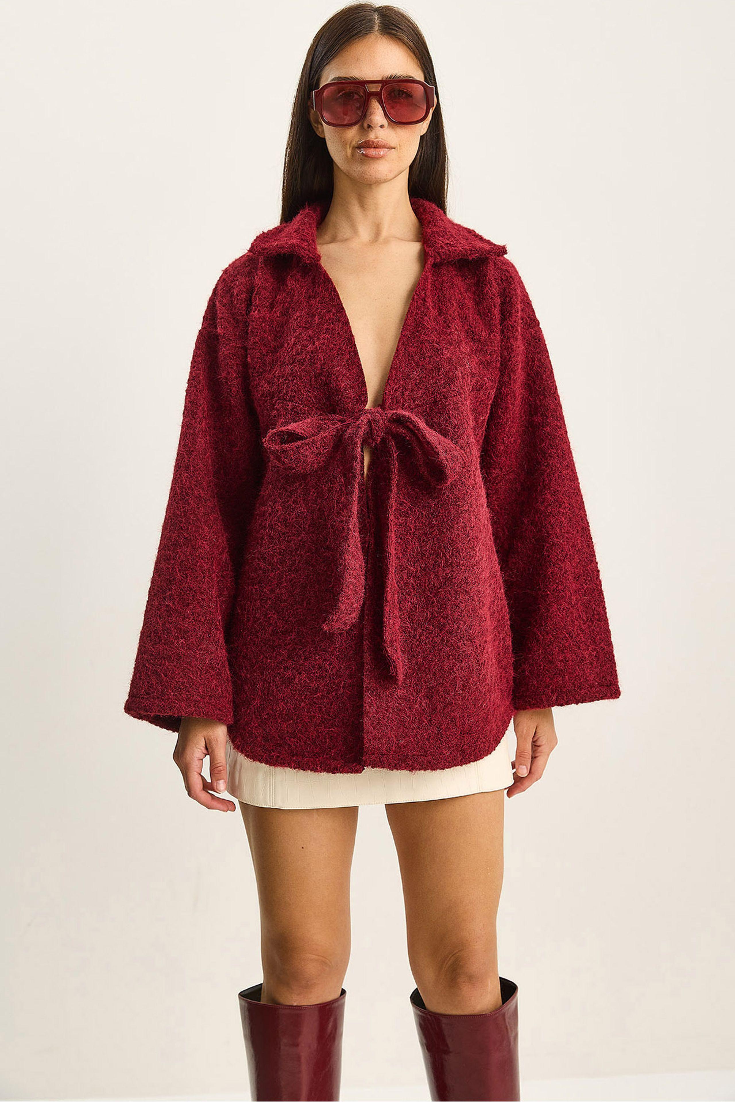 Getextureerde Oversized V-Hals Cardigan met Striksluiting