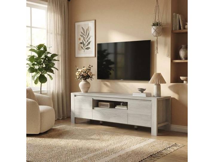 Meuble TV Meuble TV Bas avec Rangement rangement TV moderne avec Portes Tiroir et Compartiment Ouvert Console TV pour Salon gris
