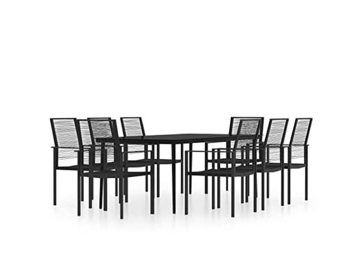 PUGYNBK Garten-Esszimmer-Set, 9-teilig, Schwarz Stahlgestell mit Pulverbeschichtung, glatte Glasoberfläche, hohles PVC-Rattan, wasserdicht, Kapazität
