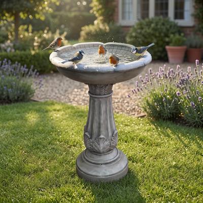 Meedzom 23.23 Inch Resin Bird Bath, Pedestal Birdbath with Leaf Carvings