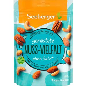 Seeberger Nussmischung geröstete Nuss-Vielfalt, im Beutel, geröstet & ungesalzen, wiederverschließbar, 4 Nusssorten, 150g