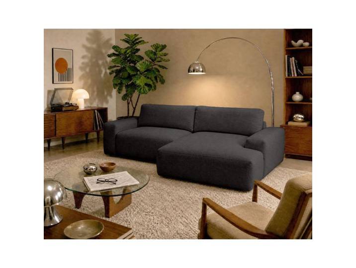 Tama - Canapé d'angle droit 4 places convertible avec coffre en tissu - Gris
