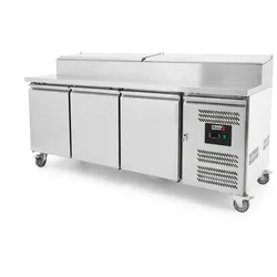 Romux® Saladette und Pizzatisch 3 Türen 202x80 cm für GN Behälter mit Stahlhaube | Kühltisch von Pizzen und Salaten