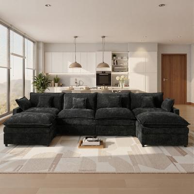 "OVIOS 143"" Oversized Boneless Chenille Cloud-Like Sofa with Ottoman"