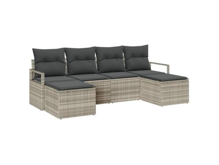 Makastle Poly-Rattan Modulares Sofa-Set 6-teilig 230 x 117 x 85 cm Hellgrau, Sitztiefe 55 cm, Tragkraft 440 kg, 4 Sitzplätze, 44 kg