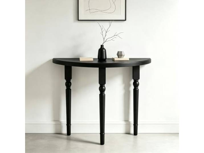Schwarzer Konsolentisch aus Massivholz, halbmondförmiger Eingangstisch Massivholz-Struktur, Platzsparendes Halbmond-Design, Stabile Dreiecksbeine, Flurmöbel(Black,47.2 (120cm))