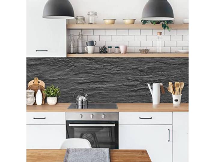 Bilderwelten Küchenrückwand Folie Glänzend 50x175 cm Schiefer Spritzschutz Fliesenspiegel Küche-Rückwand Motiv Klebefolie