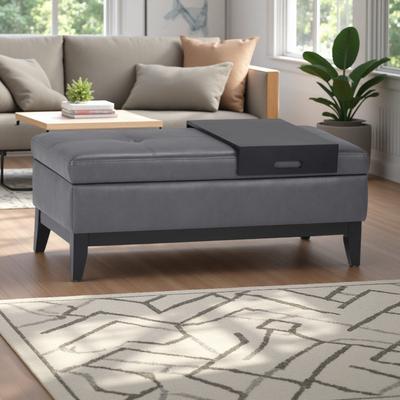 ZWYO HOSIMU "42""L Storage Ottoman Bench with Tray, Faux Leather Upholstery, Lift-Open Lid, Large Storage Compartment - Tufted Design"