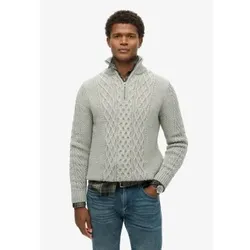 Superdry für Herren. M6110639A Geflochtener Strickpullover mit halbem Reißverschluss Jacob grau (XL), Lässig, Acryl, Nachhaltig