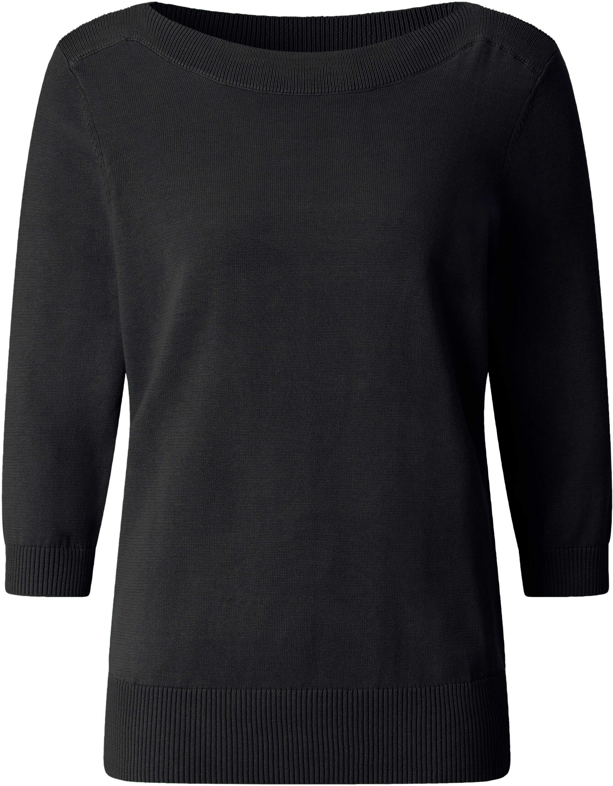 Longpullover WITT "3/4-Arm-Pullover 3/4 Arm-Pullover mit U-Boot-Ausschnitt", Damen, Gr. 38, schwarz, Single-Jersey, , Sportlich, U-Boot-Ausschnitt, Pullover Longpullover