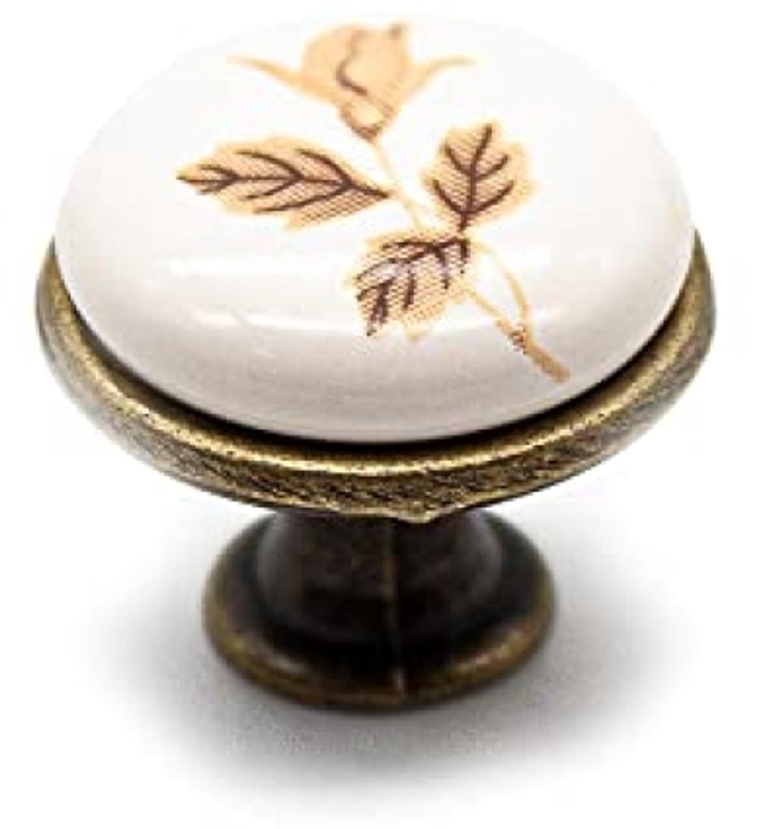 PromoHome Vintage knop herfstroos 4 stuks – Porseleinen ladeknop in antiek messing – Ø26,5 mm x 23 mm – Decoratieve kastknop voor keuken, badkamer en meubels