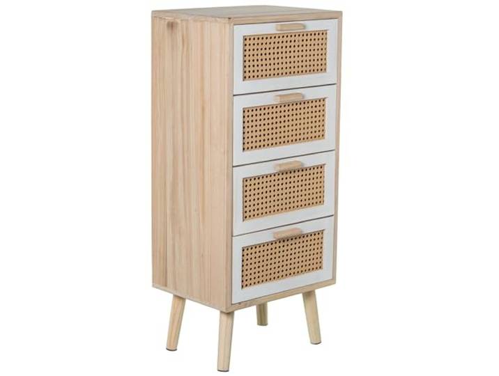 DRW Sifonier Kommode mit 4 Schubladen, aus MDF-Holz und natürlicher Weide, 40 x 30 x 91 cm