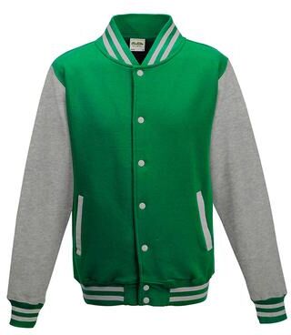 Just Hoods By AWDis JHA043 Adult Letterman Jacket in Kelly/Heather Grey size Large   Cotton/Polyester Blend