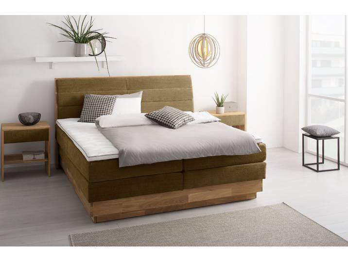 Boxspringbett, Polyester, Braun (Bronzo), 204×216 cm, Mit LED-Beleuchtung & Bettkasten, Modern, OTTO Products