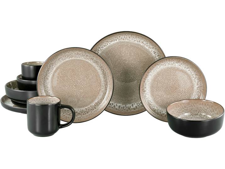 Kombiservice OTTO HOME modernes Geschirr-Set, Service Novalee , beige (schwarz, beige), 10 Stk., Steinzeug, Geschirr-Sets, Kombiservice, hohe Haltbarkeit, spülmaschinen- & mikrowellengeeignet, Reaktivglasur