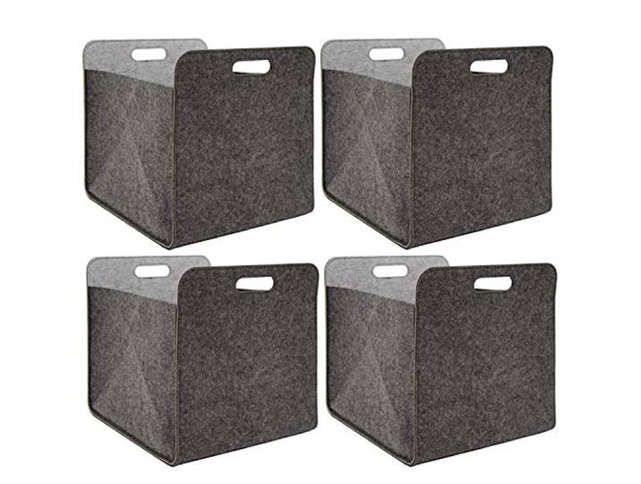 DuneDesign Lot de 4 Boîte de Rangement Feutre 33x33x38 cm Kallax Panier Feutrine Étagère IKEA Gris