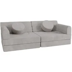 Juskys Kinder Spielsofa Kayo - Hellgrau, baubare Stapelsteine für Kinder, pflegeleichte Kindercouch aus Cord