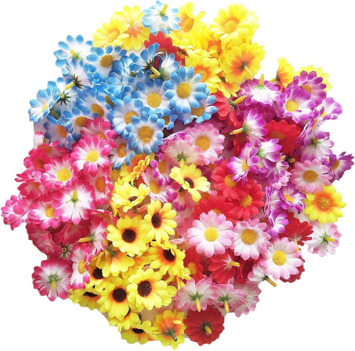 ShopVlot Daisy bloemhoofden 100 stuks - Mini kleurrijke kunststof zijde bloemen voor DIY decoratie